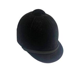Vintage Black Equestrian Riding Helmet Velvet Finish Ribbon Detail Hunter Jumper